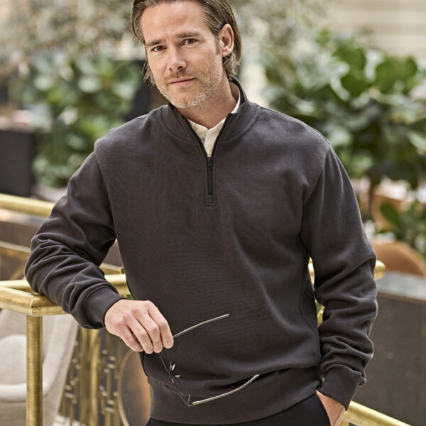 Tee Jays Ribbed Interlock Half Zip Sweatshirt Thumbnail